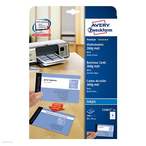 Névjegykártyapapír C32015-25 85 x 54 mm sima élek fotóminőségű 2 old. matt 260 g 25 ív fotó