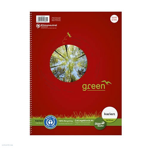 Spirálfüzet Ursus Green Collegeblock, A/5, kockás, 160 lap