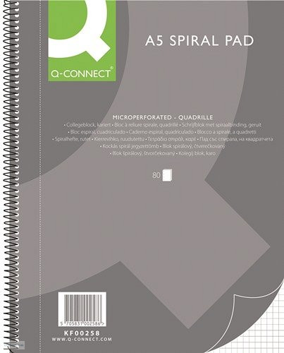 Spirálfüzet Q-Connect Collegeblock, A/5, kockás, 80 lap, KF00258