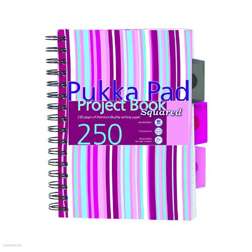 Spirálfüzet Pukka Pad Project Book, A/5, kockás, 250 oldal, 3 elválasztó, színes PP. bor.