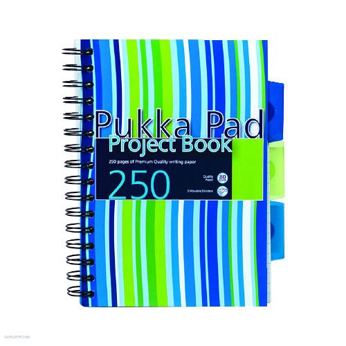 Spirálfüzet Pukka Pad Project Book, A/5, vonalas, 250 oldal, 3 elválasztó, színes PP borító