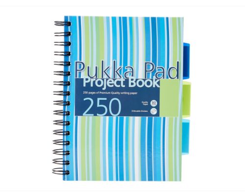 Spirálfüzet Pukka Pad Project Book, A/5, vonalas, 250 oldal, 3 elválasztó, színes PP borító
