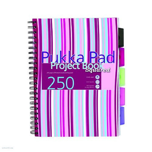 Spirálfüzet Pukka Pad Project Book, A/4, kockás, 250 oldal, pasztell borító, színregiszteres