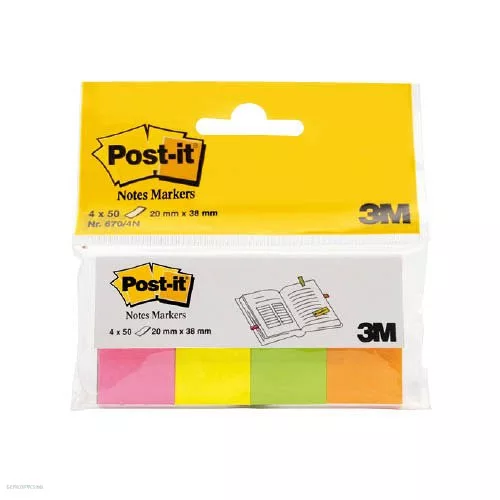 Post-it 670/4N jelölőlap 20x38 mm 50 lap 4 tömb neon