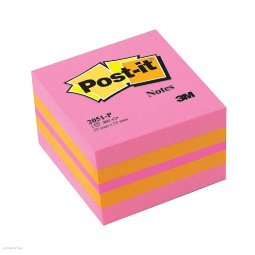 Post-it öntapadós jegyzettömb, 2051P 51x51 mm 400 lap mini kocka pink