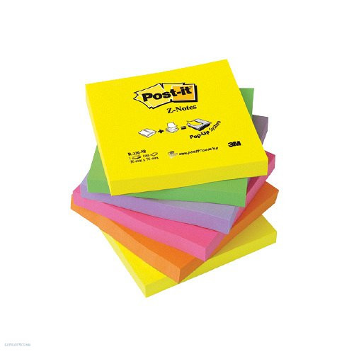 Post-it öntapadós jegyzettömb, R-330-NR Z-szivárványcsomag 76 × 76 mm, 100 lap, 6 tömb, neon színek