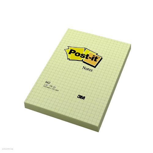 Post-it öntapadós jegyzettömb, 662 102 × 152 mm, 100 lap, négyzethálós, kanári sárga, 6-os celofán gyűjtővel