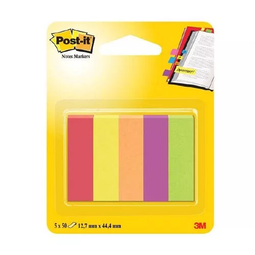 Post-it Jelölőlapok 12,7 x 44,4 mm, 5 x 50 lap (neon színek) 670-5JA-EU