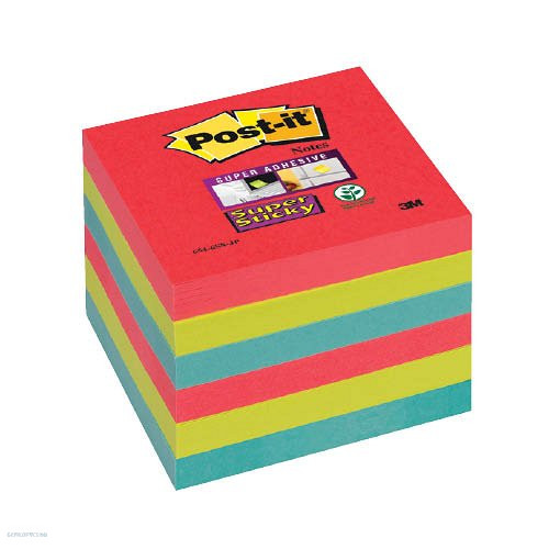 Post-it Super Sticky öntapadós jegyzettömb, szivárványcsomag 76 × 76 mm, 654-6SS-JP 90 lap, 6 tömb