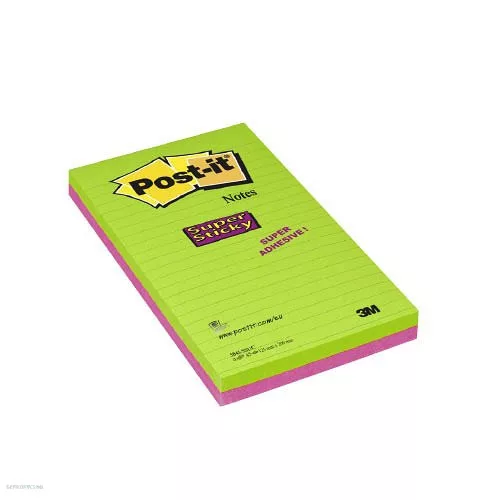 Post-it Super Sticky jegyzettömb 125 x 200 mm, 5845 SS EU, 45 lap, 2 tömb, vonalas Ultra színek