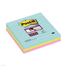   Post-it Super Sticky öntapadós jegyzettömb, szivárványcsomag vonalas 101x101 mm 70 lap 3 tömb 675-SS3M