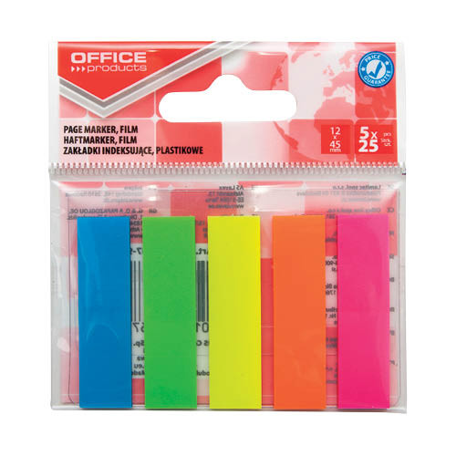 Öntapadós oldaljelölő, PP, Office Products, 12 x 45 mm, 5 x 25 címke
