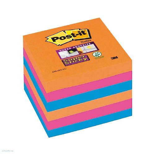 Post-it Super Sticky öntapadós jegyzettömb, szivárványcsomag 76×76 mm, 90 lap, 6 tömb, Bangkok, 654-6SS-EG