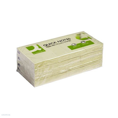 Öntapadós Jegyzettömb 38 x 51 mm recy Q-Connect sárga, 120 lap x 3 tömb KF22367