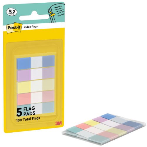 Post-it Index 683-5 Pastel oldaljelölő, 11,9 x 43,2 mm, 5 x 20 lap, 5 áttetsző pasztell szín