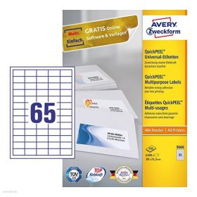   Etikett címke univerzális 3666 fehér QuickPEEL 38 x 21,2 mm 100 ív Avery