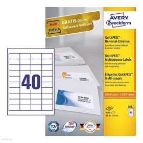   Etikett címke univerzális 3657 fehér QuickPEEL 48,5 x 25,4 mm 100 ív Avery