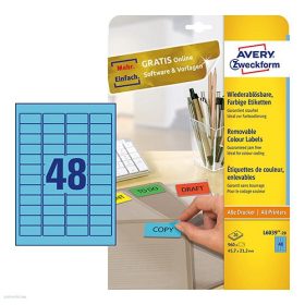   Etikett címke speciális L6039-20 visszaszedhető kék 45,7 x 21,2 mm 20 ív Avery