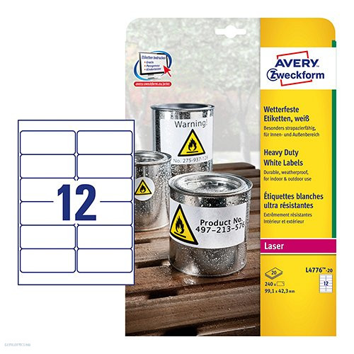 Etikett címke speciális L4776-20 időjárásálló 99,1 x 42,3 mm Avery