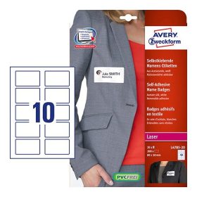   Etikett címke, speciális, visszaszedhető, textil, 80 x 50 mm, 20 ív, fehér, L4785-20 Avery