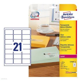   Etikett címke címzés L7560-25 QuickPEEL átlátszó poliészter C6 borítékra 63,5 x 38,1 mm