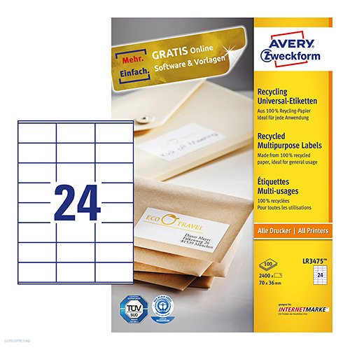 Etikett címke univerzális újrahasznosított LR3475 70 x 36 mm