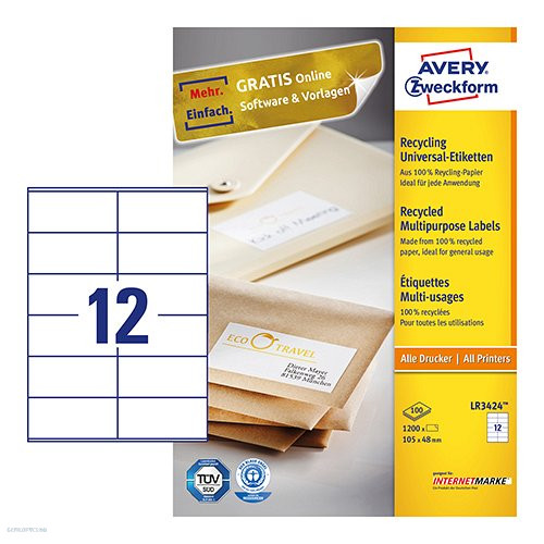 Etikett címke univerzális újrahasznosított LR3424 105 x 48 mm