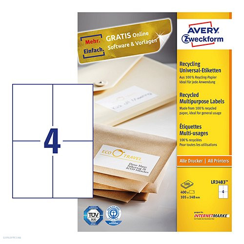 Etikett címke univerzális újrahasznosított LR3483 105 x 148 mm