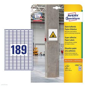   Etikett címke szuper tapadású fehér L7871-20, 25,4 x 10 mm Avery