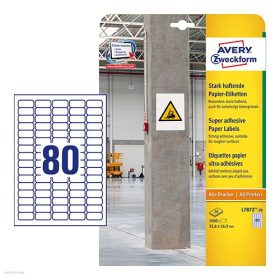   Etikett címke szuper tapadású - L7872-20 fehér 35,6 x 16,9 mm Avery