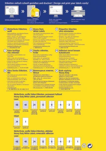 Etikett címke speciális L4773-100 időjárásálló poliészter 63,5x33,9mm 100ív Avery fehér