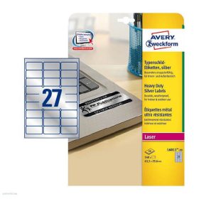   Etikett címke speciális L6011-100 ipari ezüst poliészter 63,5 x 29,6 mm 100 ív Avery