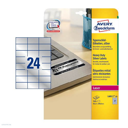 Etikett címke speciális L6133-20 ipari ezüst poliészter 70 x 37 mm 20 ív Avery