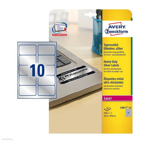 Etikett címke speciális L6012-20 ipari ezüst poliészter 96 x 50,8 mm 20 ív Avery