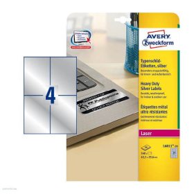   Etikett címke speciális L6134-20 ipari ezüst poliészter 105 x 148 mm 20 ív Avery