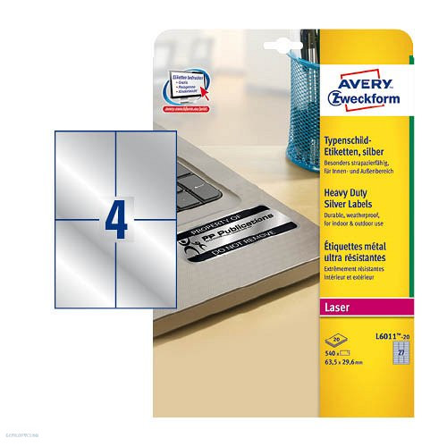 Etikett címke speciális L6134-20 ipari ezüst poliészter 105 x 148 mm 20 ív Avery
