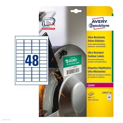 Etikett címke ultra ellenálló címke 45,7 x 21,2 mm Avery L7911-40
