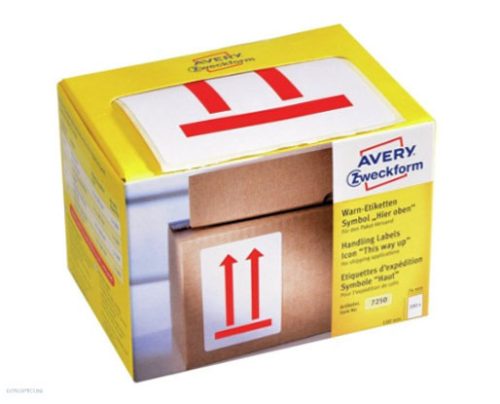 Etikett címke piktogram "A nyíllal megegyező irányba állítandó!" 74 x 100 mm Avery 7250