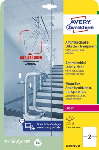 Etikett fóliacímke antimikrobiális visszaszedhető 210x148mm Avery 10ív átlátszó