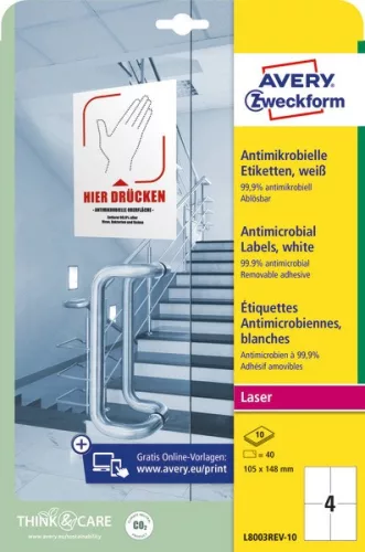 Etikett fóliacímke antimikrobiális visszaszedhető 105x148mm Avery 10ív fehér