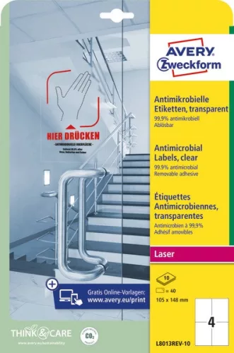 Etikett fóliacímke antimikrobiális visszaszedhető 105x148mm Avery 10ív átlátszó