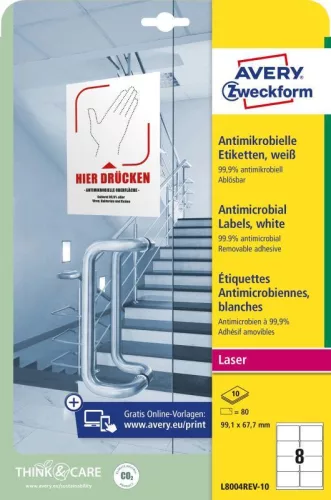 Etikett fóliacímke antimikrobiális visszaszedhető 99,1x67,7 mm Avery 10ív fehér