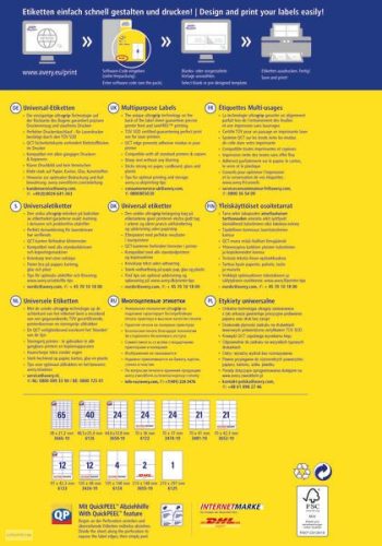 Etikett címke univerzális 3666-10 fehér 38x21,2mm 10ív Avery