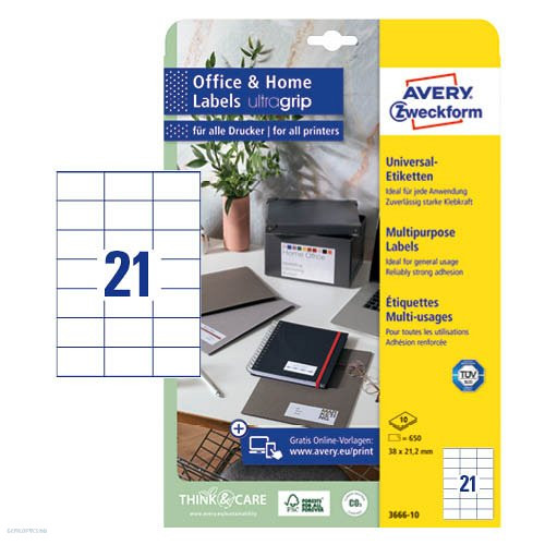Etikett címke univerzális 3652-10 fehér 70x42,3mm 10ív Avery
