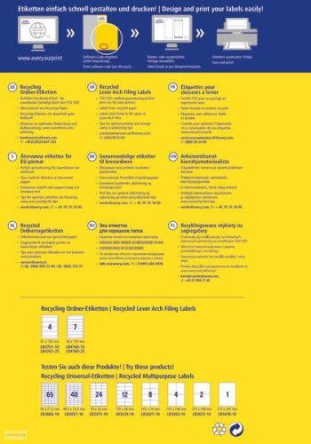 Etikett címke környezetbarát LR4761-10 fehér iratrendező címke 61x192mm 10ív Avery