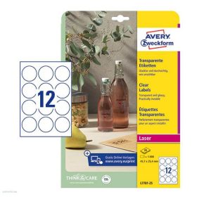   Etikett címke speciális L7787-25 víztiszta átlátszó kör 60mm 25ív Avery