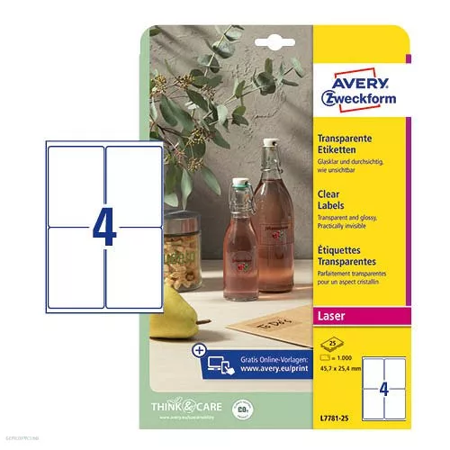 Etikett címke speciális L7786-25 99,1x139mm víztiszta 25ív Avery