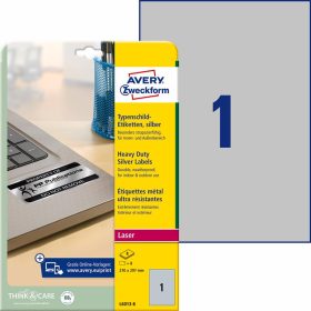  Etikett címke speciális L6013-8 ipari ezüst poliészter 210x297mm 8ív Avery