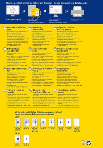 Etikett címke speciális L4778-8 időjárásálló poliészter 45,7 x 21,2mm 8ív Avery fehér fehér