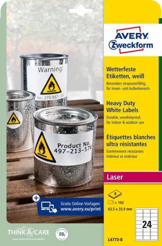 Etikett címke speciális L4773-8 időjárásálló poliészter címke 63,5 x 33,9mm 8ív Avery fehér fehér
